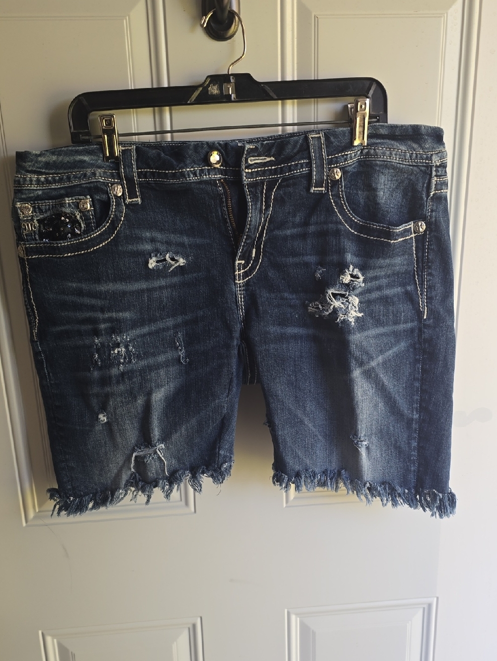 Miss Me Dark Blue Distressed Denim Cutoff Shorts